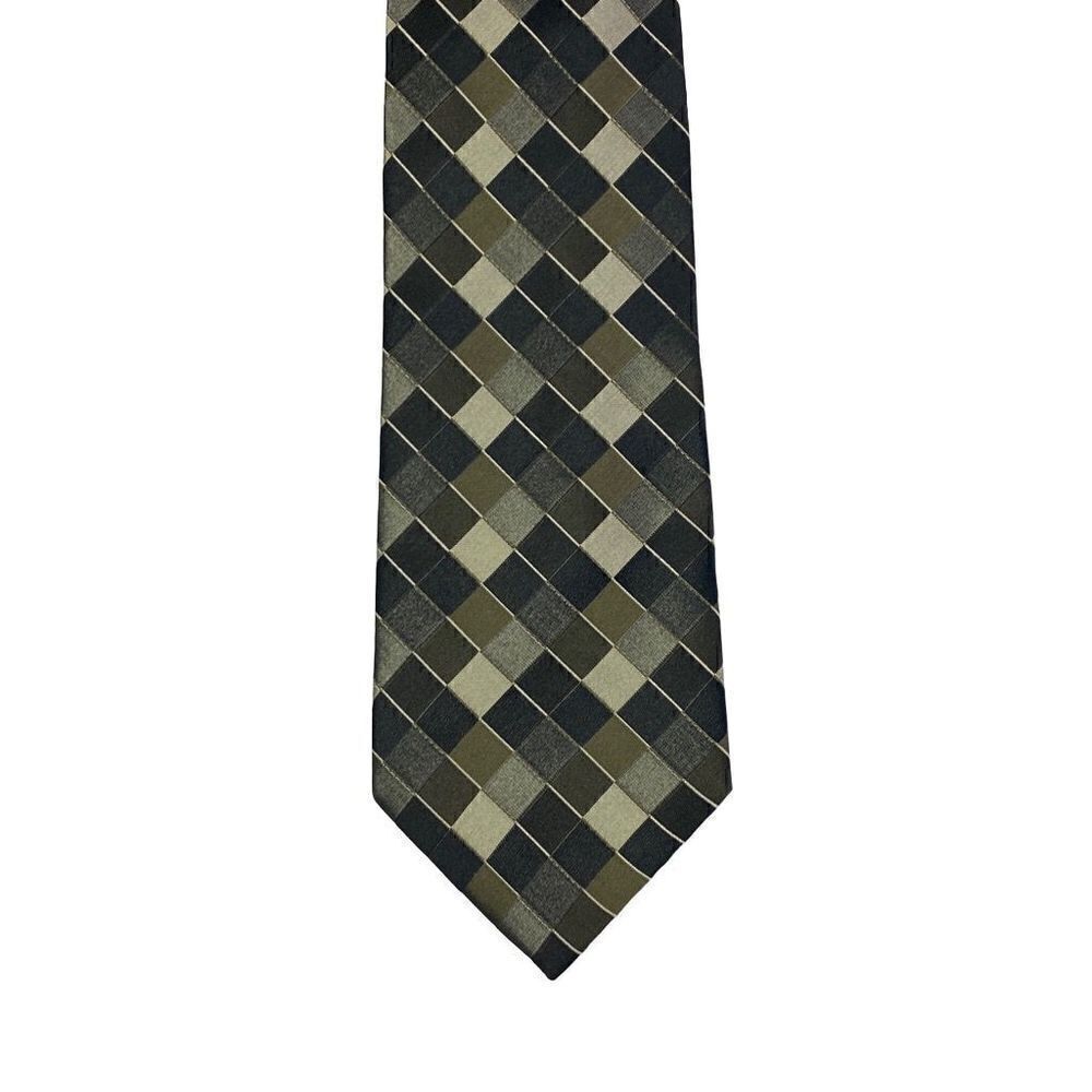 Foggia Silk Neck Tie Black Grey Green Diamond Pattern